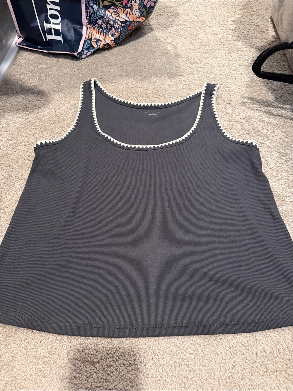 Old Navy Grey Tank with Cream Scalloped Trim